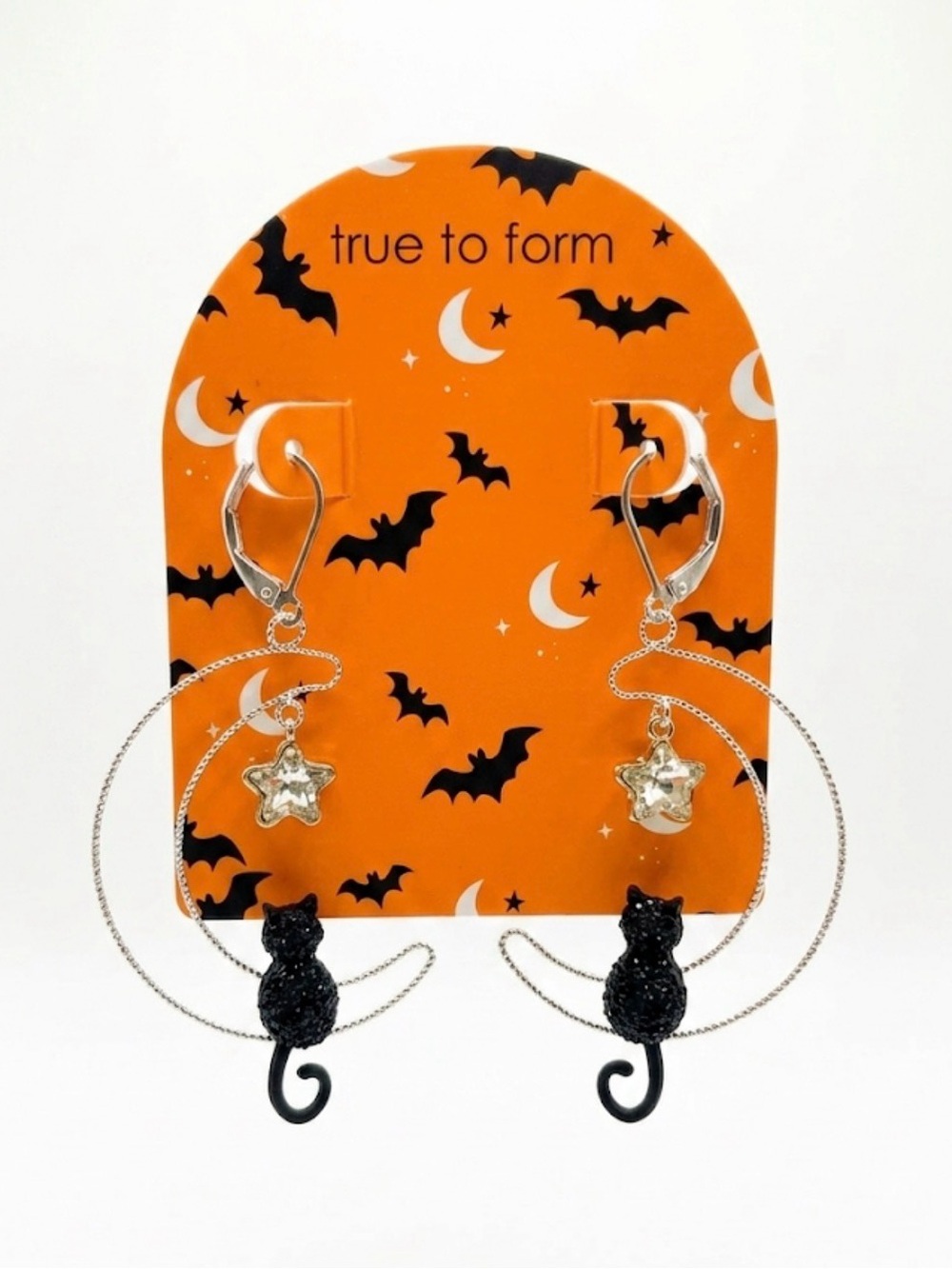 NWT ⚜️🖤⚜️ True to Form Halloween Celestial Black Cat Hoop Earring